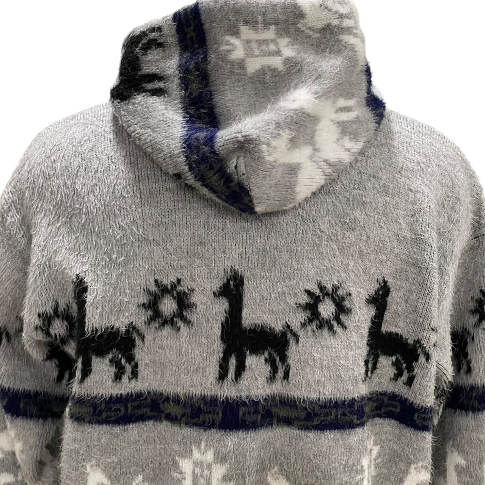 Gray Alpaca Patterned Zip-Up Sweater - image 7